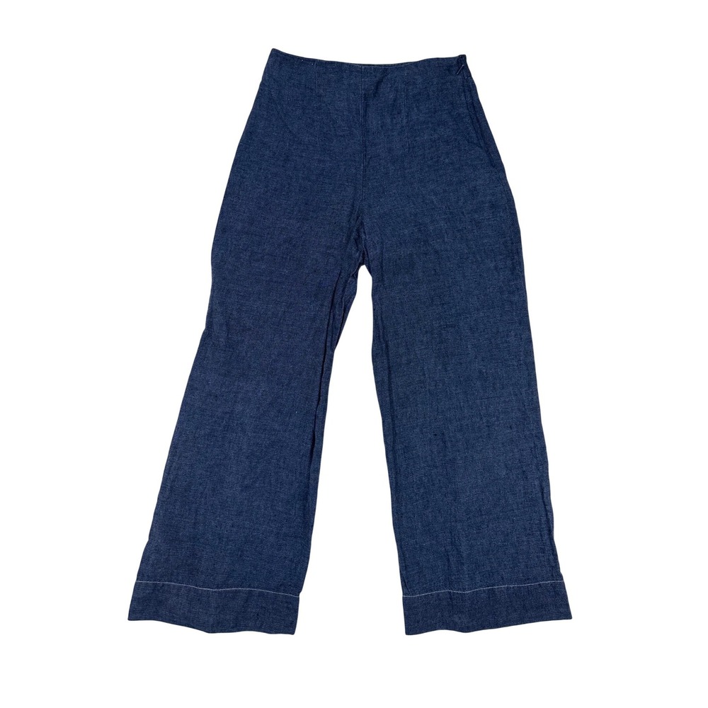 Whistles Womens Blue 100% Linen Wide Leg Cropped Trousers Pants Size US 4 UK 8